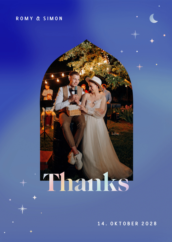 Hochzeitskarten - Danksagungskarte Hochzeit Bogenfoto & Sterne