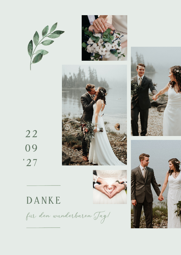 Danksagungskarte Hochzeit Fotos & grüner Zweig