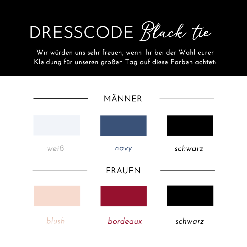 Dresscodekarte Black Tie Kleidervorschrift Hochzeit - Hochzeitskarten Hochzeitskarten - Dresscodekarte Black Tie Kleidervorschrift Hochzeit