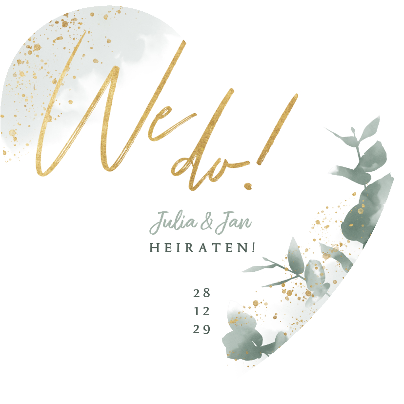 Hochzeitskarten - Einladung Herzkarte Eukalyptus Gold Hochzeit