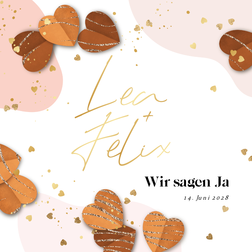 Einladung Hochzeit Goldnamen & Herzchen Goldstreifen - Hochzeitskarten Hochzeitskarten - Einladung Hochzeit Goldnamen & Herzchen Goldstreifen
