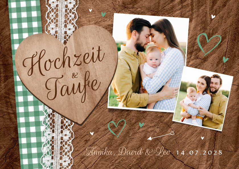 Hochzeitskarten - Einladung Hochzeit mit Taufe Trachtenlook