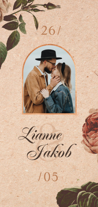 Hochzeitskarten - Einladung Hochzeitsfeier Vintagerosen auf Kraftpapier