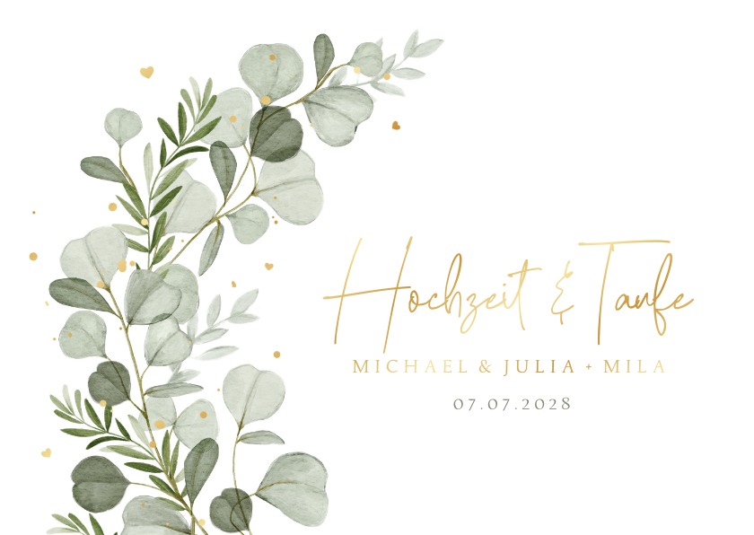Einladung Traufe Aquarellzweige Goldschrift - Hochzeitskarten Hochzeitskarten - Einladung Traufe Aquarellzweige Goldschrift