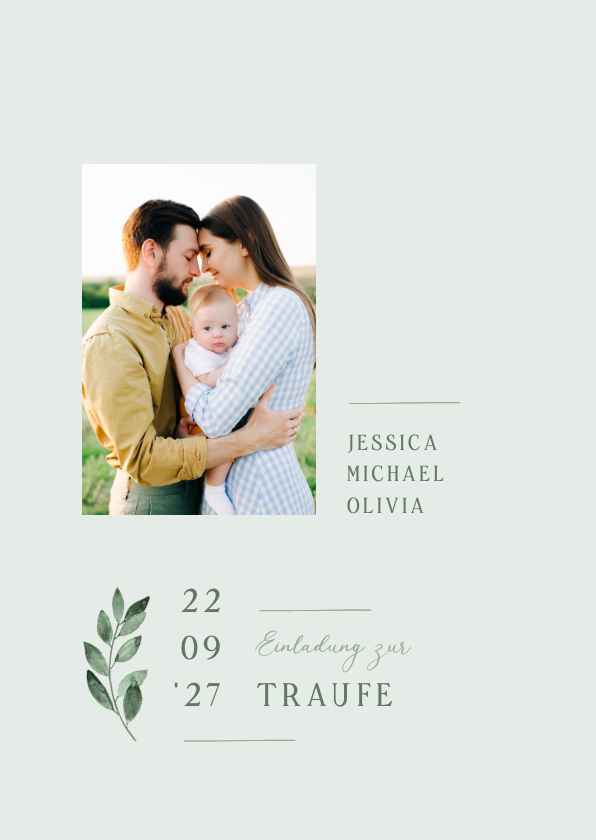 Hochzeitskarten - Einladung Traufe Foto & grüner Zweig