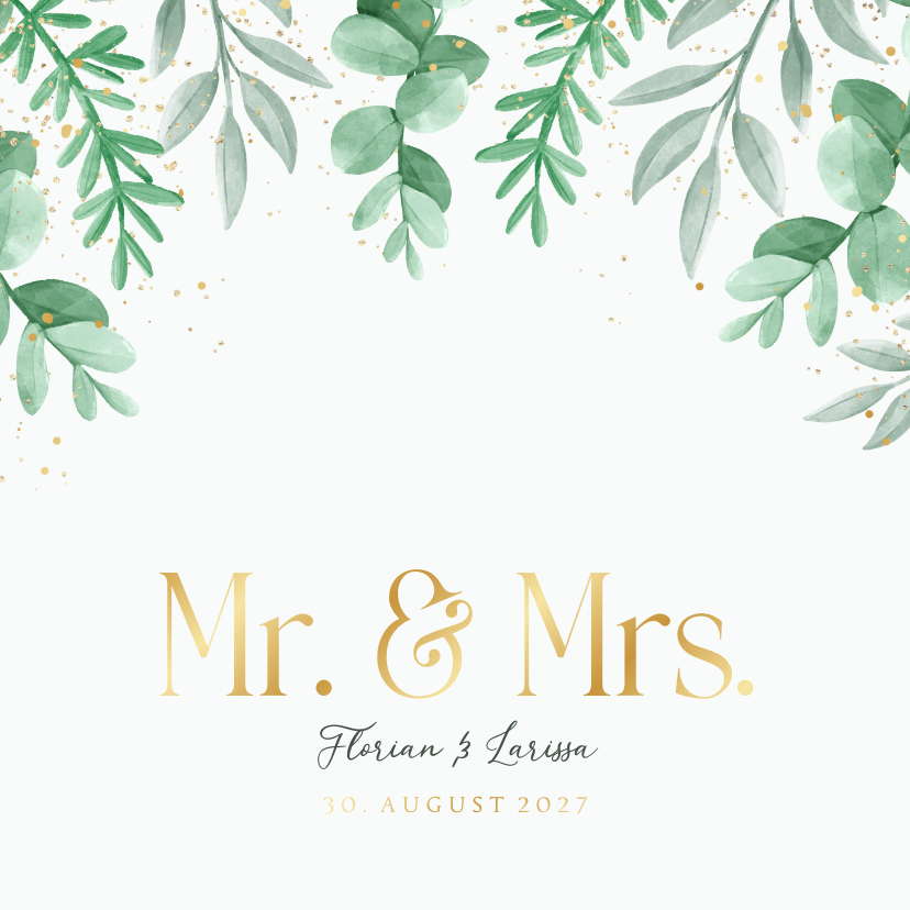 Einladung zur Hochzeit Blattgrün & Text in Gold - Hochzeitskarten Hochzeitskarten - Einladung zur Hochzeit Blattgrün & Text in Gold