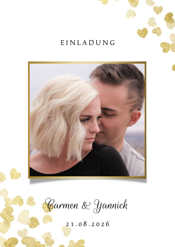 Hochzeitskarten - Einladung zur Hochzeit Goldene Herzen