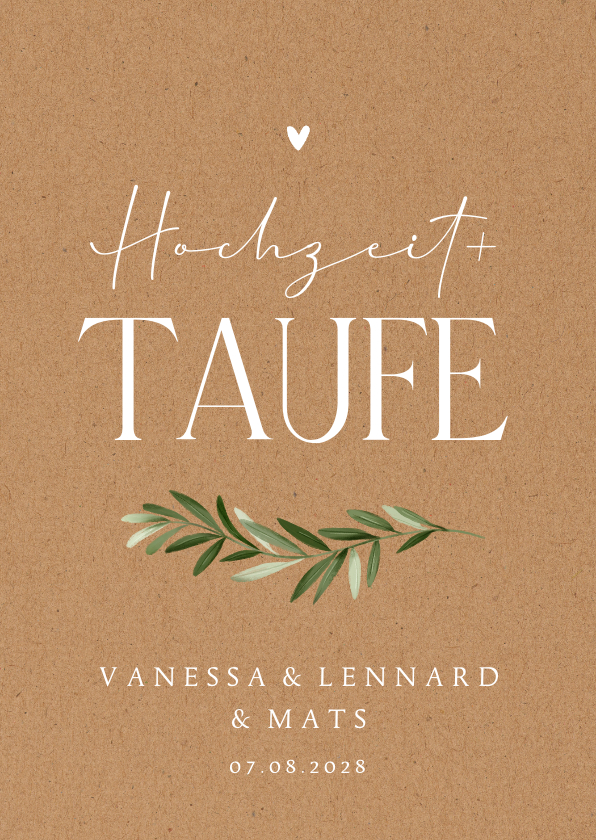 Einladung zur Hochzeit mit Taufe Zweig auf Kraftpapier - Hochzeitskarten Hochzeitskarten - Einladung zur Hochzeit mit Taufe Zweig auf Kraftpapier