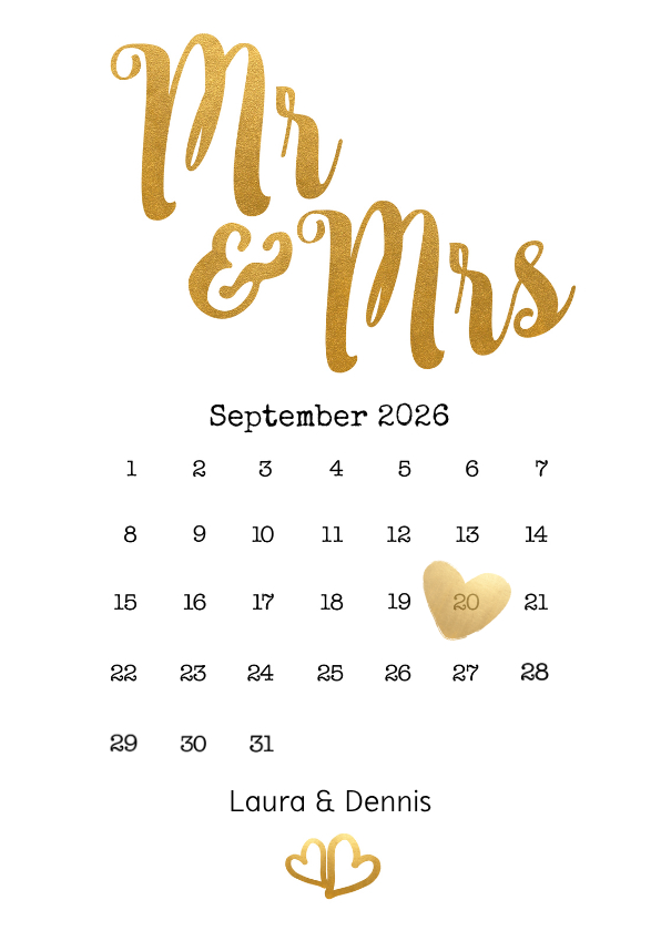 Hochzeitskarten - Einladung zur Hochzeit Mr. & Mrs. Buchstaben in Goldlook
