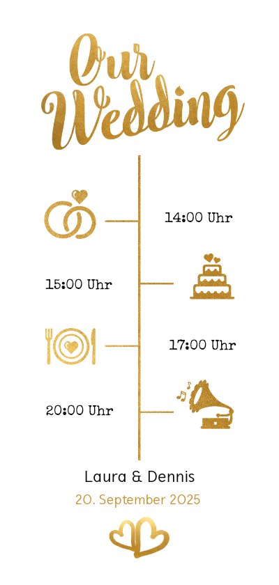 Hochzeitskarten - Einladung zur Hochzeit Timeline & Buchstaben in Goldlook