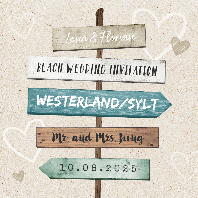 Hochzeitskarten - Einladung zur Hochzeit Wegweiser Sommerfeeling