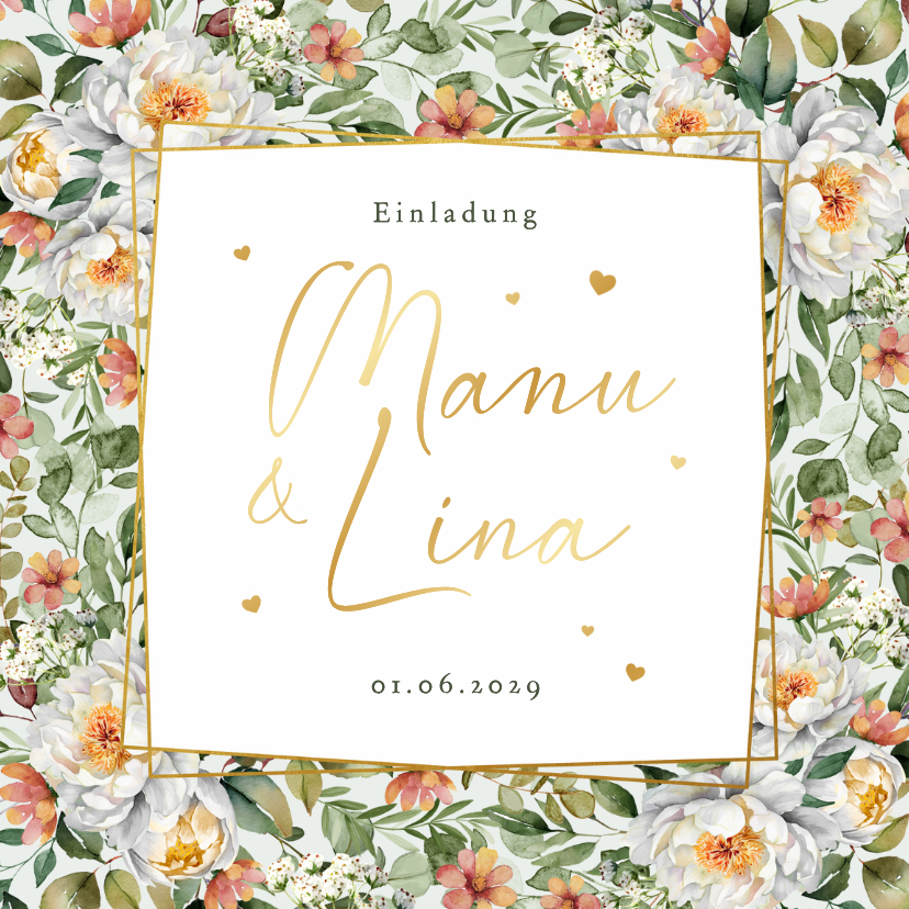 Einladungskarte Blumenbukett & Foto - Hochzeitskarten Hochzeitskarten - Einladungskarte Blumenbukett & Foto