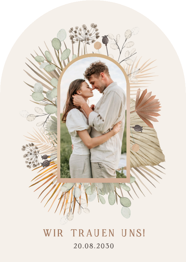 Hochzeitskarten - Einladungskarte Bogen Trockenblumen Boho-Hochzeit