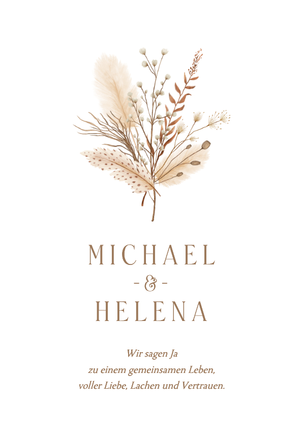 Hochzeitskarten - Einladungskarte Bogenform Trockenzweige Bohemien Hochzeit
