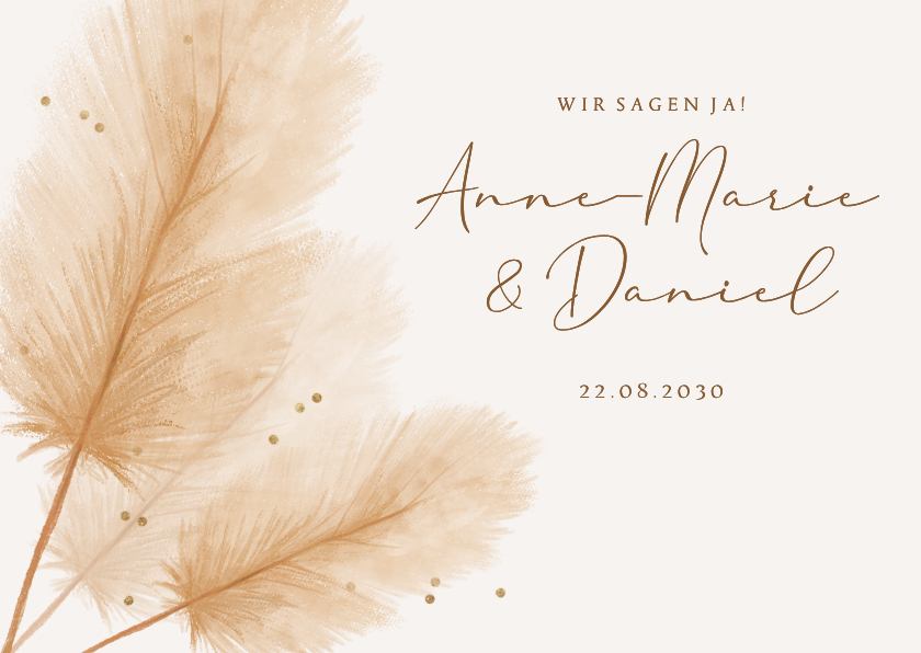 Hochzeitskarten - Einladungskarte Boho Pampasgras beige Trockenblumen