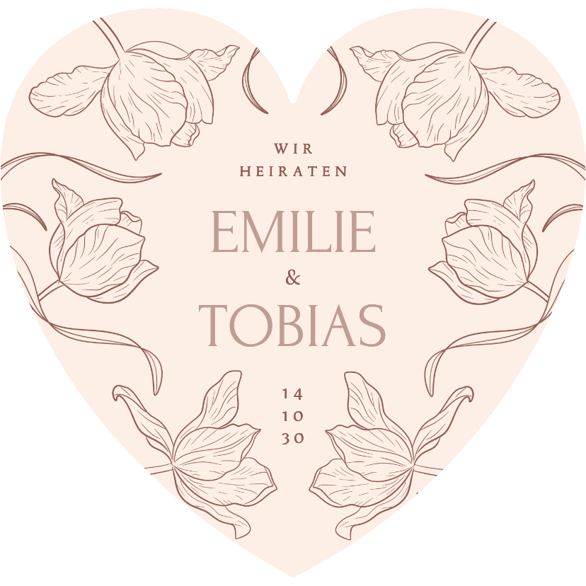 Hochzeitskarten - Einladungskarte Herzform Tulpen Linienzeichnung Hochzeit