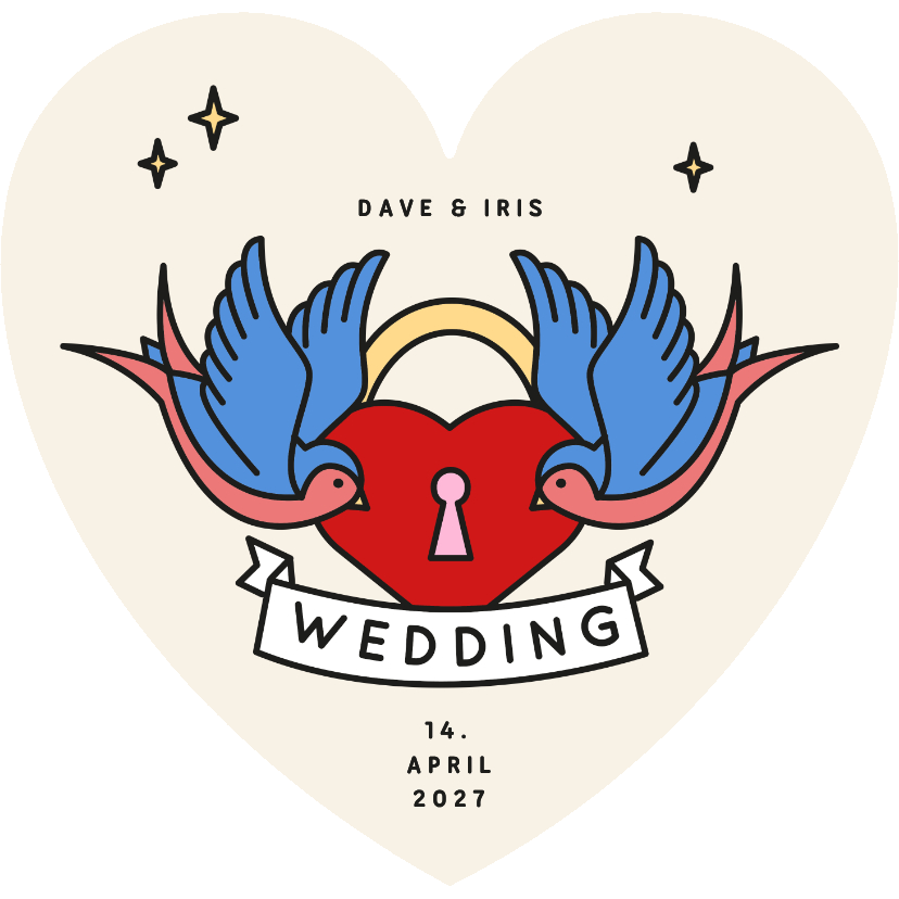 Einladungskarte Herzform Vintage Tattoos - Hochzeitskarten Hochzeitskarten - Einladungskarte Herzform Vintage Tattoos