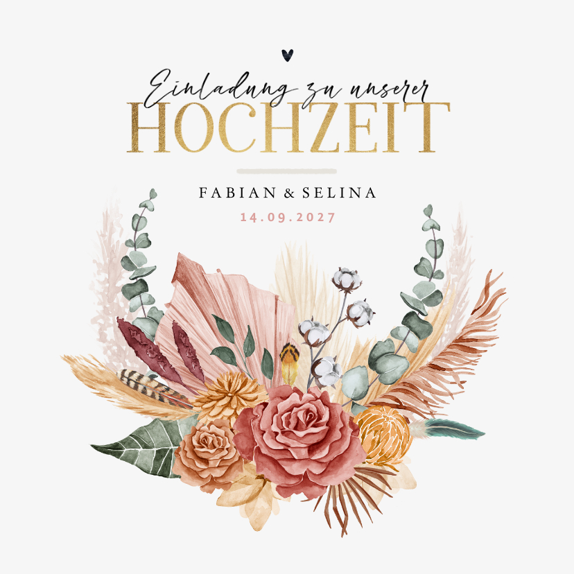 Hochzeitskarten - Einladungskarte Hochzeit Bohemian Flowers