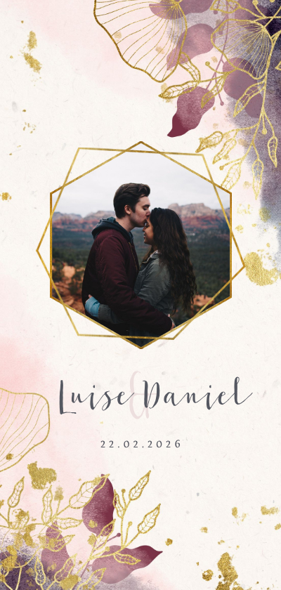 Hochzeitskarten - Einladungskarte Hochzeit stilvolle Blumen und Foto