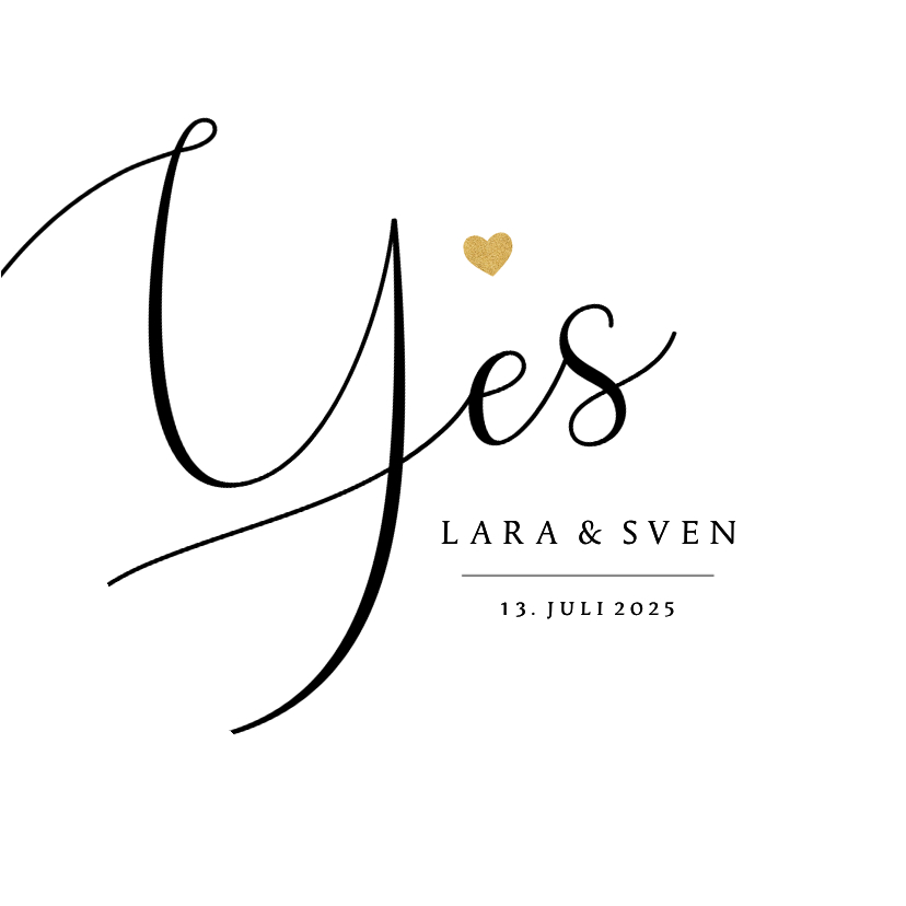 Einladungskarte Kalligrafie 'Yes' schwarz weiß Herzform - Hochzeitskarten Hochzeitskarten - Einladungskarte Kalligrafie 'Yes' schwarz weiß Herzform