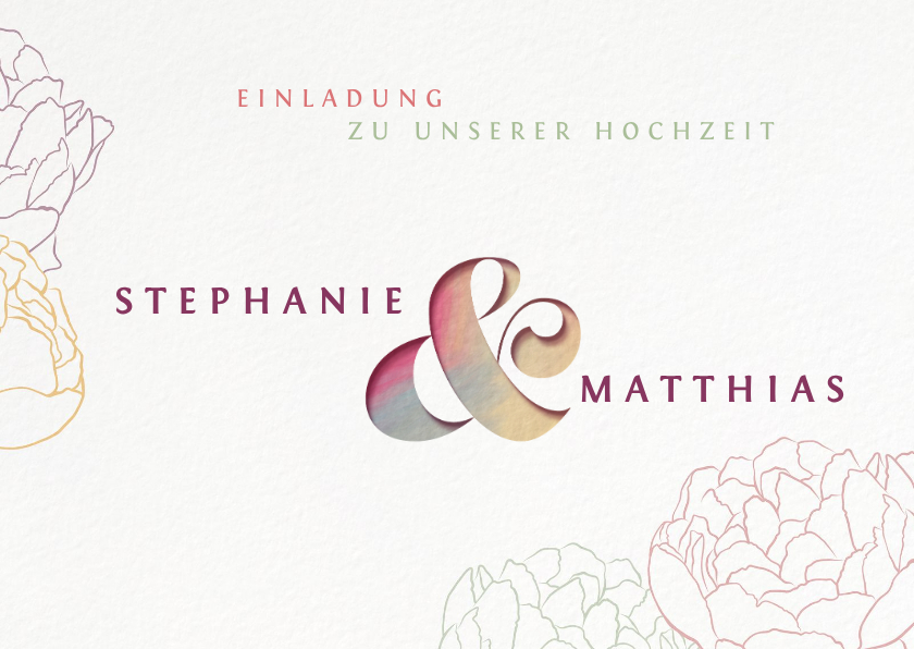 Hochzeitskarten - Einladungskarte mit Pfingstrosen und Ampersand