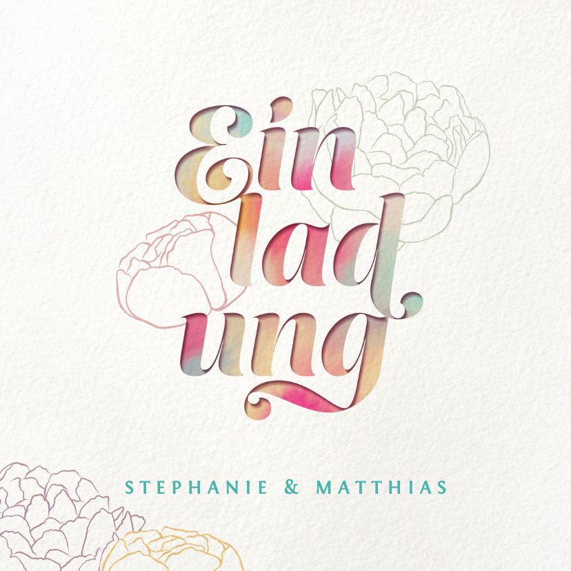 Hochzeitskarten - Einladungskarte mit Pfingstrosen