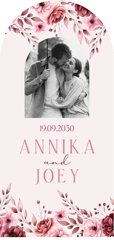 Hochzeitskarten - Einladungskarte Rosengesteck Bogenform rosa Hochzeit