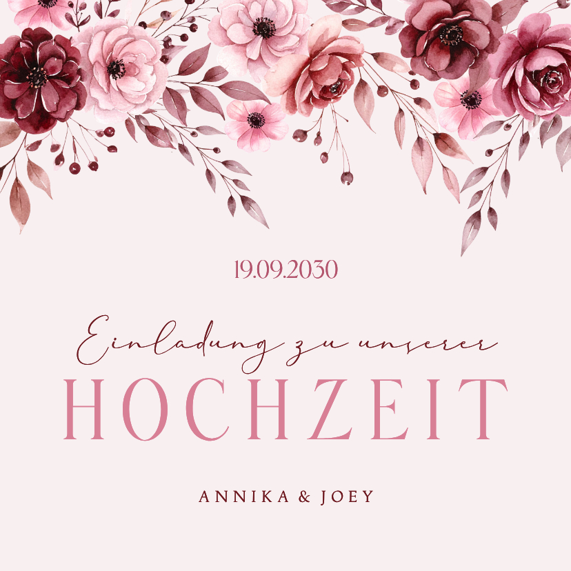 Einladungskarte Rosengesteck rosa Hochzeit - Hochzeitskarten Hochzeitskarten - Einladungskarte Rosengesteck rosa Hochzeit