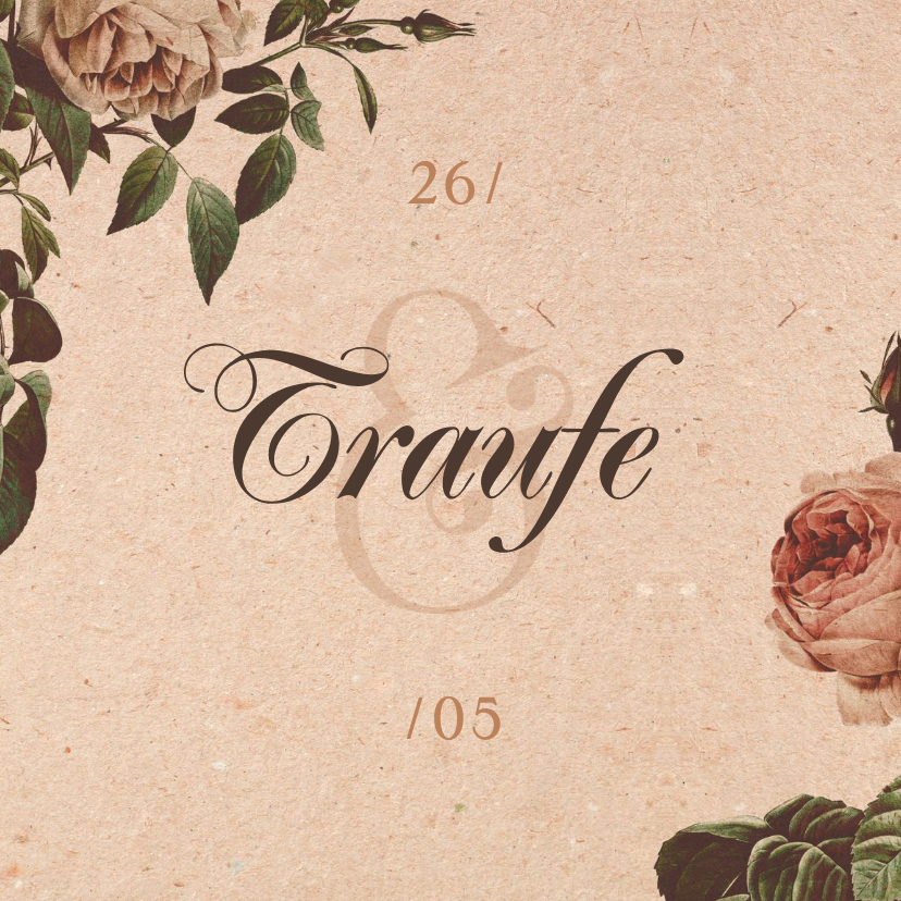 Hochzeitskarten - Einladungskarte Traufe Vintagerosen auf Kraftpapier