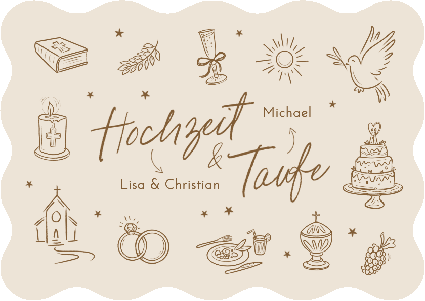 Einladungskarte Traufe Wellenrand Doodles Braun - Hochzeitskarten Hochzeitskarten - Einladungskarte Traufe Wellenrand Doodles Braun