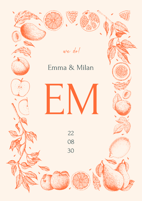 Einladungskarte Vintage Früchte Linienzeichnung - Hochzeitskarten Hochzeitskarten - Einladungskarte Vintage Früchte Linienzeichnung