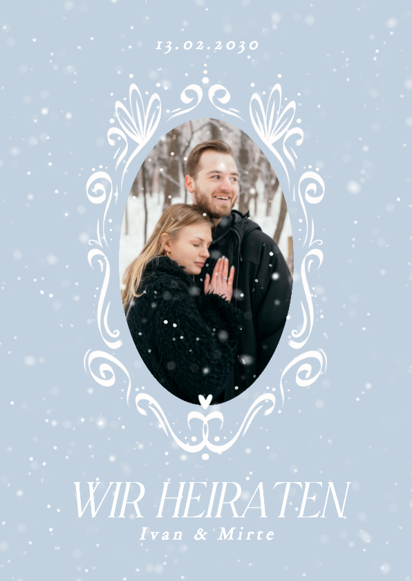 Einladungskarte Winterhochzeit Schneeflocken mit Foto - Hochzeitskarten Hochzeitskarten - Einladungskarte Winterhochzeit Schneeflocken mit Foto