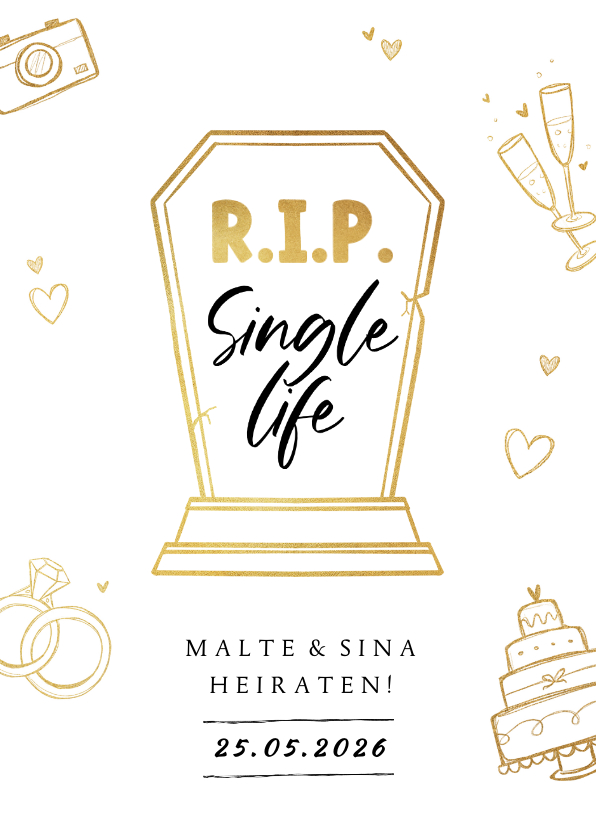 Hochzeitskarten - Einladungskarte zur Hochzeit Doodles 'RIP Single life'