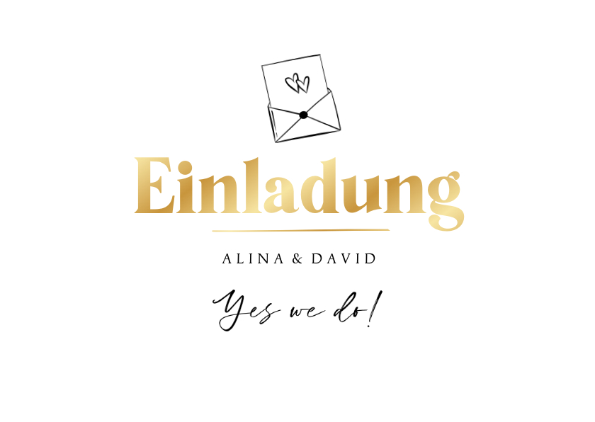 Hochzeitskarten - Einladungskarte zur Hochzeit Goldschrift