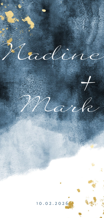 Hochzeitskarten - Einladungskarte zur Hochzeit im blauen Aquarelldesign