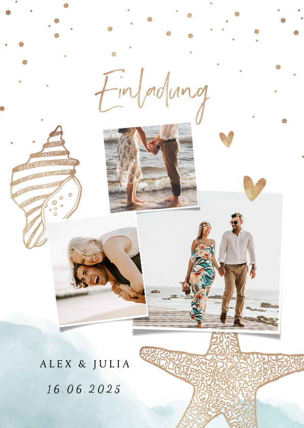 Hochzeitskarten - Einladungskarte zur Hochzeit mit Foto & Strandfeeling