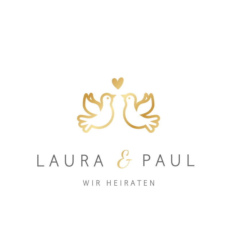 Einladungskarte zur Hochzeit mit goldenen Tauben und Herz Einladungskarte zur Hochzeit mit goldenen Tauben und Herz