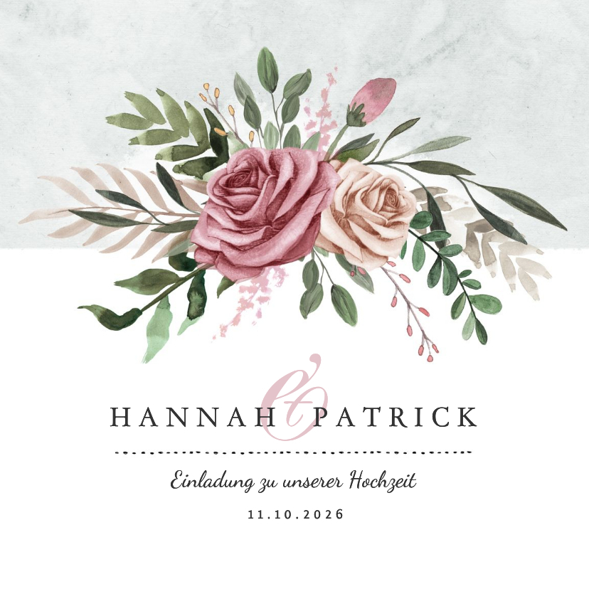 Einladungskarte zur Hochzeit Rosen & Marmor - Hochzeitskarten Hochzeitskarten - Einladungskarte zur Hochzeit Rosen & Marmor