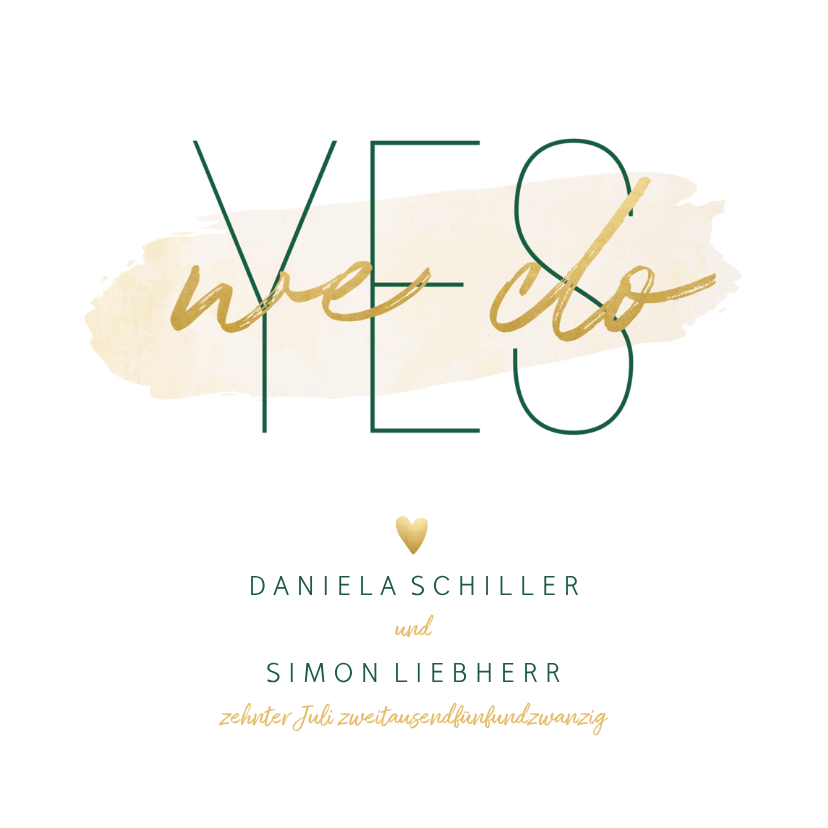 Einladungskarte zur Hochzeit 'Yes we do' im Goldlook - Hochzeitskarten Hochzeitskarten - Einladungskarte zur Hochzeit 'Yes we do' im Goldlook