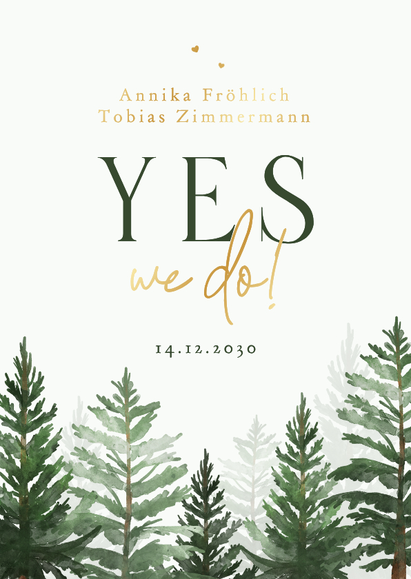 Einladungskarte zur Winter Hochzeit Tannenbäume - Hochzeitskarten Hochzeitskarten - Einladungskarte zur Winter Hochzeit Tannenbäume