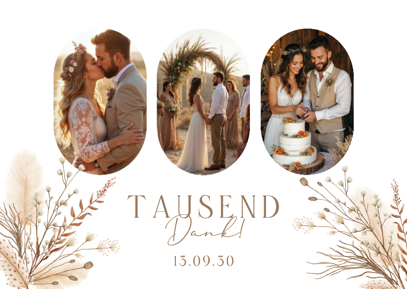 Hochzeitskarten - Foto-Dankeskarte Bohemien Trockenzweige Hochzeit