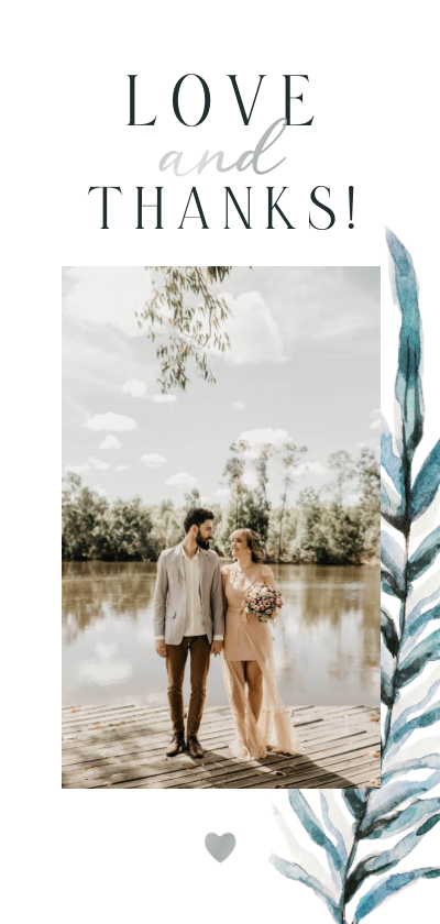Hochzeitskarten - Foto-Dankeskarte Hochzeit Blatt Aquarell blaugrün