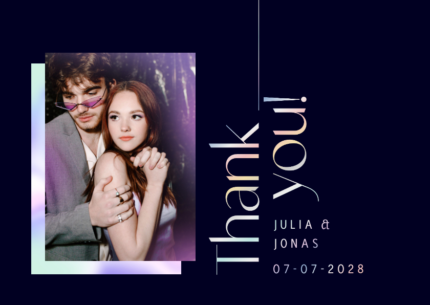 Hochzeitskarten - Foto-Dankeskarte Hochzeit holografischer Schriftzug