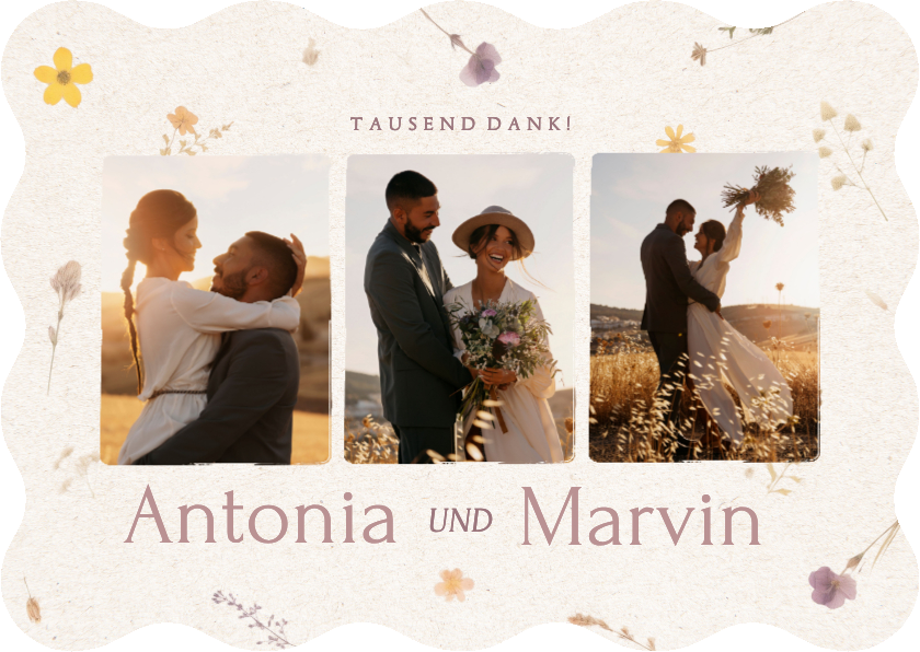 Foto-Danksagung Wellenform Papier mit gepressten Blumen - Hochzeitskarten Hochzeitskarten - Foto-Danksagung Wellenform Papier mit gepressten Blumen
