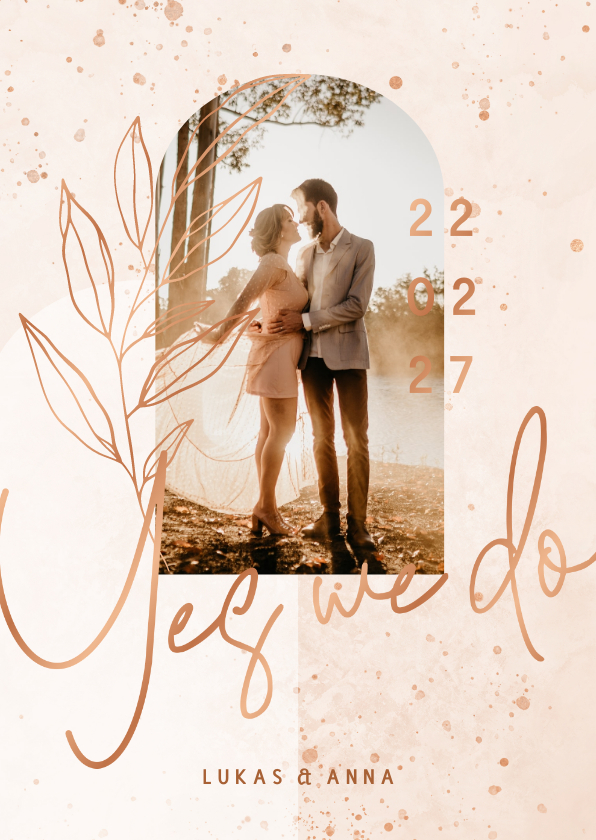 Foto-Hochzeitseinladung rosé filigraner Zweig Foto-Hochzeitseinladung rosé filigraner Zweig