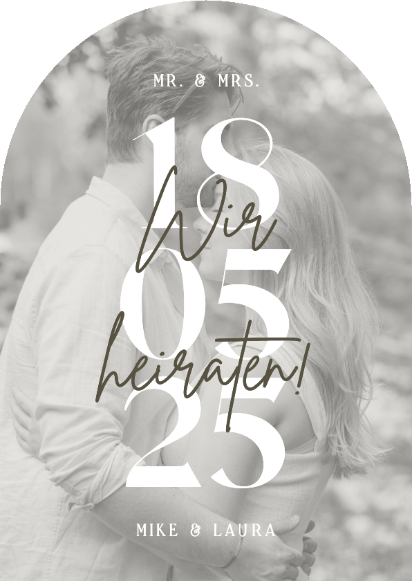 Foto-Hochzeitskarte schlichte Goldschrift Bogen Einladung - Hochzeitskarten Hochzeitskarten - Foto-Hochzeitskarte schlichte Goldschrift Bogen Einladung