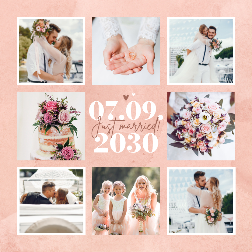 Fotocollage Dankeskarte rosa Aquarell Typografie - Hochzeitskarten Hochzeitskarten - Fotocollage Dankeskarte rosa Aquarell Typografie