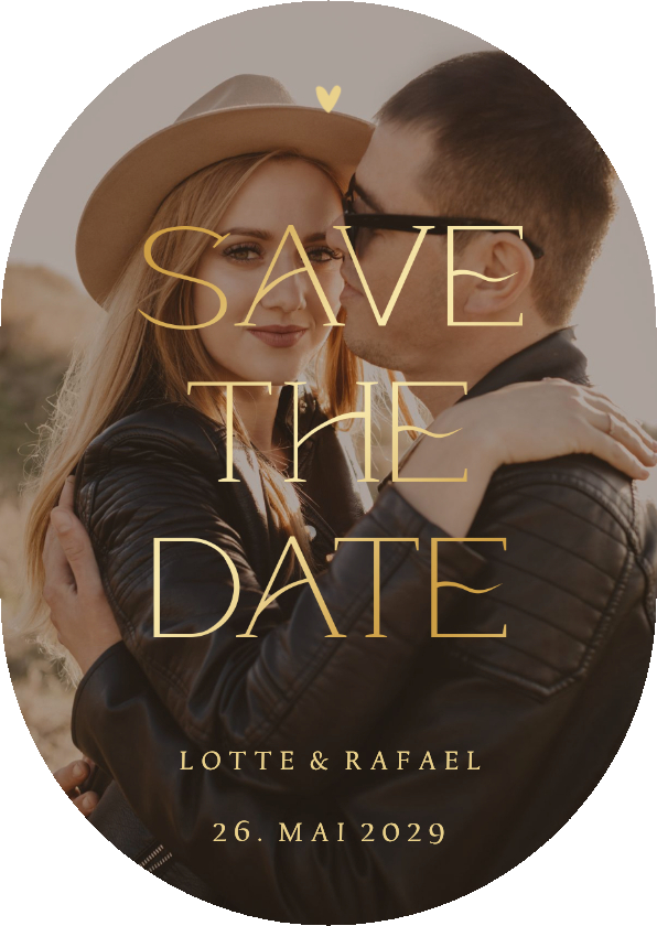 Hochzeitskarten - Fotokarte Oval Save-the-Date Hochzeit Goldschrift