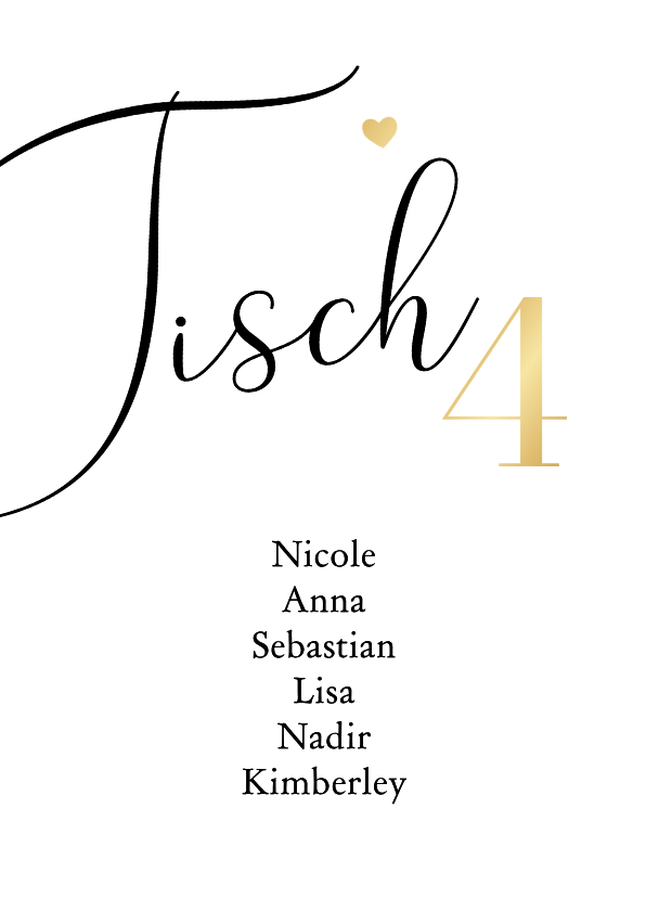 Gruppen-Tischkarte schlicht Kalligraphie Nummer und Namen - Hochzeitskarten Hochzeitskarten - Gruppen-Tischkarte schlicht Kalligraphie Nummer und Namen