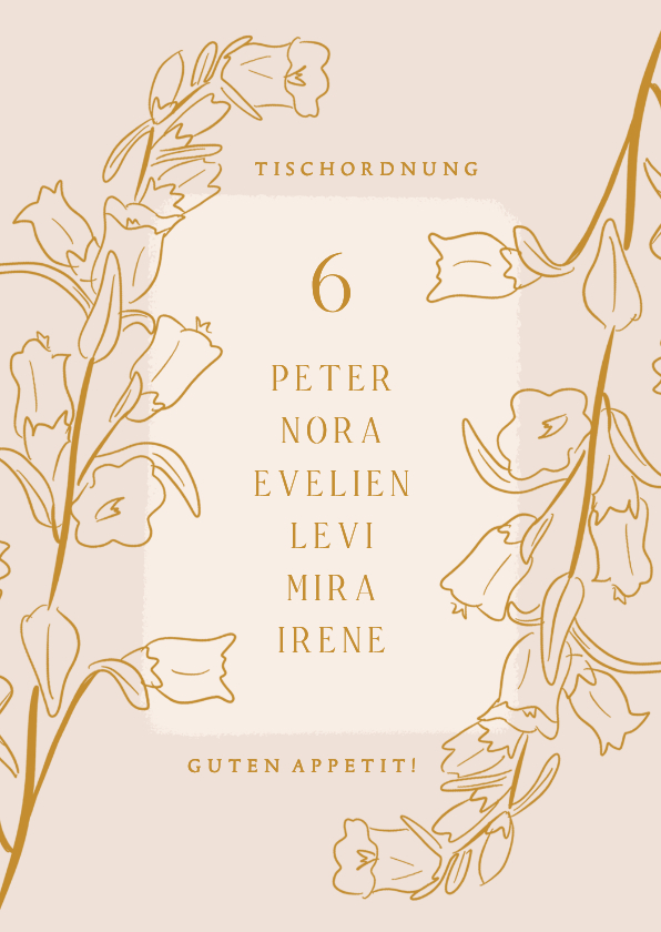 Hochzeitskarten - Gurppentischkarte klassische Glockenblumen Nummer